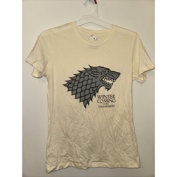 Game Of Thrones Womens Shirt Large Beige Winter Coming Dragon Next Level Cotton - Picture 1 of 3